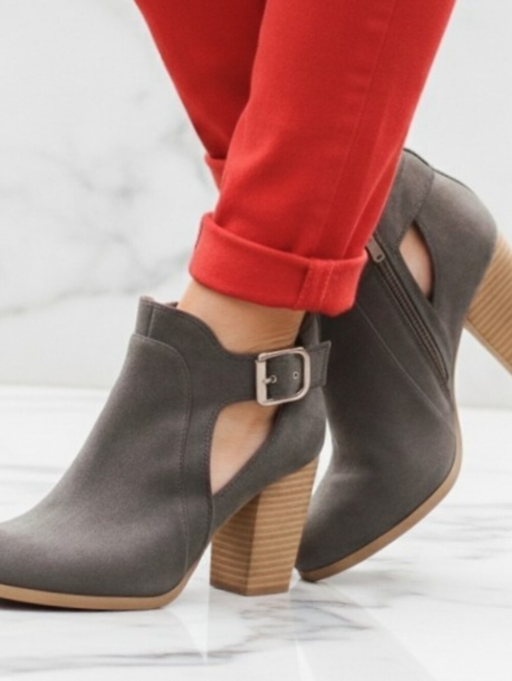 Call It Spring Gray Cutout Heeled Ankle Boots